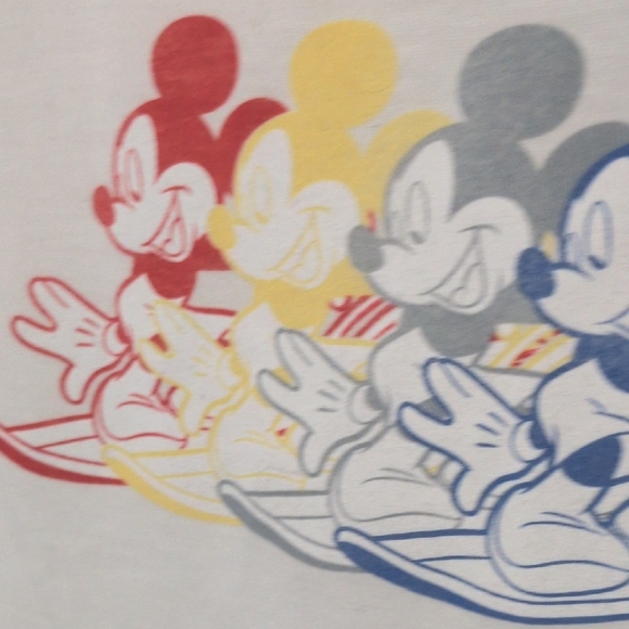 Disney Mickey Mouse Women's Tee - White with ♥️, 💛, 💙 Surfer! - Picture 5 of 9